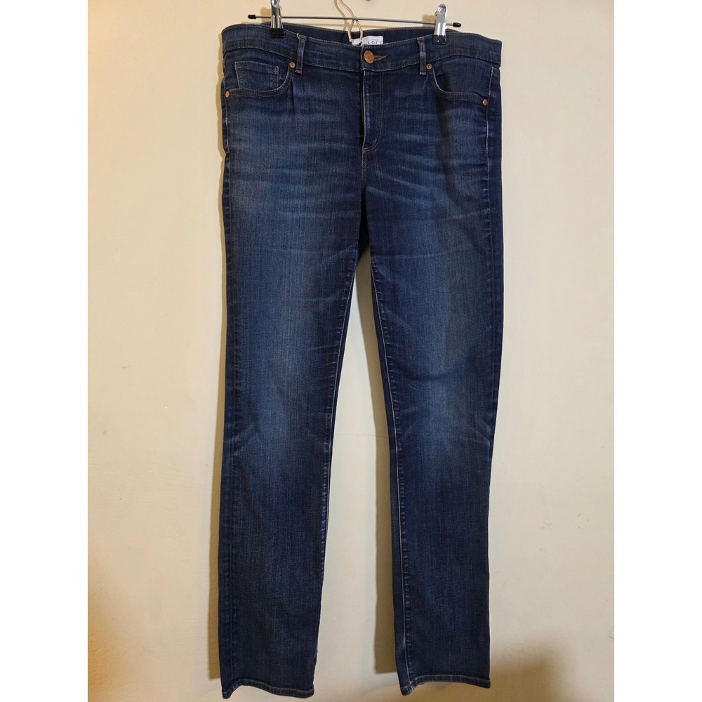 Loft Modern Straight Leg Jeans Dark Wash Blue Denim Size‎ 14 32T LTWF1625